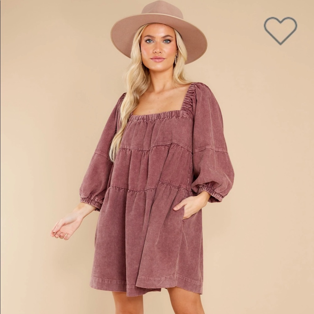NWT Tiered Corduroy Mauve Dress